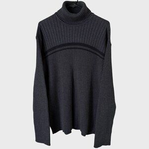 Vintage Calvin Klein Heavyweight Ribbed-Knit Turtleneck Sweater Men's Large Gray